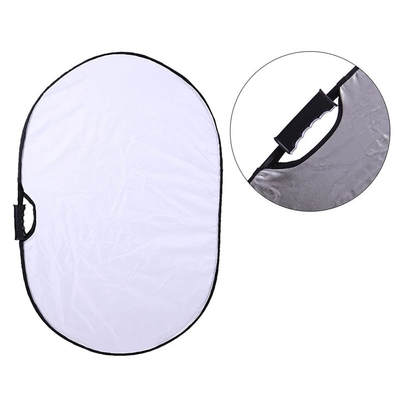 TRUMAGINE Portable Photography Silver and White Reflector Collapsible 2-in-1 Oval Reflector 23"x35" / 60x90cm Multi-Disc Light Reflector with Handle for Photo Studio Lighting & Outdoor Lighting - Image 4
